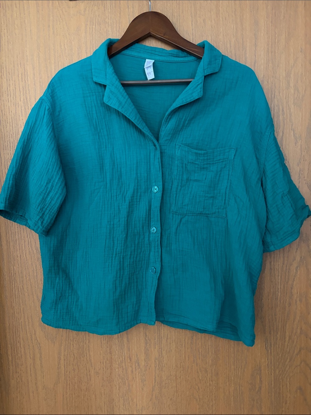 stars above Teal Short-Sleeve Button-Front Shirt